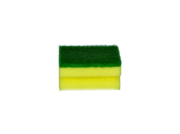 Abrasive yellow professionnal sponge  polyether    green fibre  90 x 65 x 45 mm